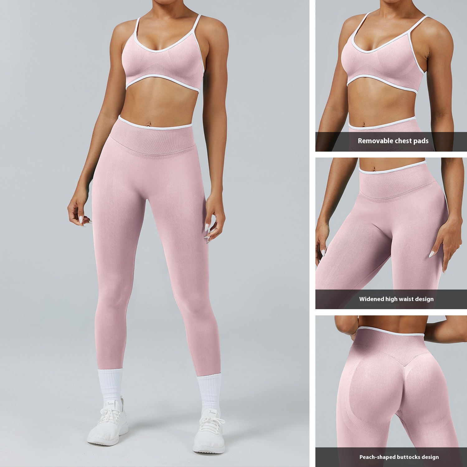 Home Gym Build - Set Yoga Wanita Warna-Blok, Sport Bra